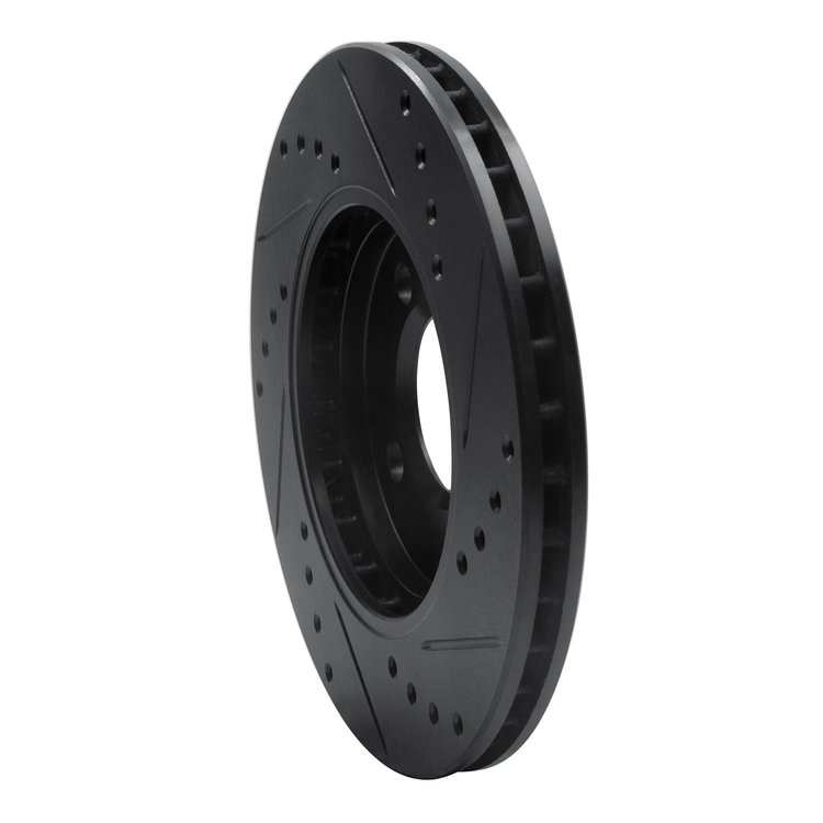 E-Line Drilled & Slotted Black Brake Rotor, 1984-1991 BMW, Position: Front Left
