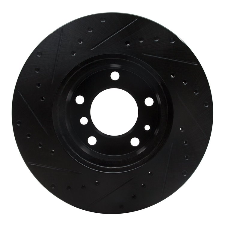 E-Line Drilled & Slotted Black Brake Rotor, 1987-1995 BMW, Position: Front Right