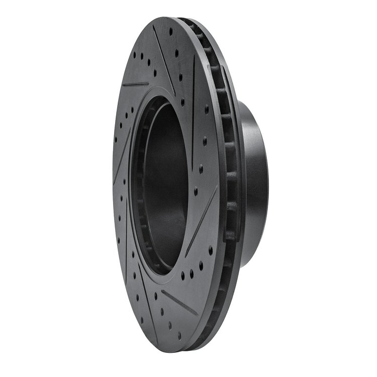 E-Line Drilled & Slotted Black Brake Rotor, 1989-1995 BMW, Position: Front Left