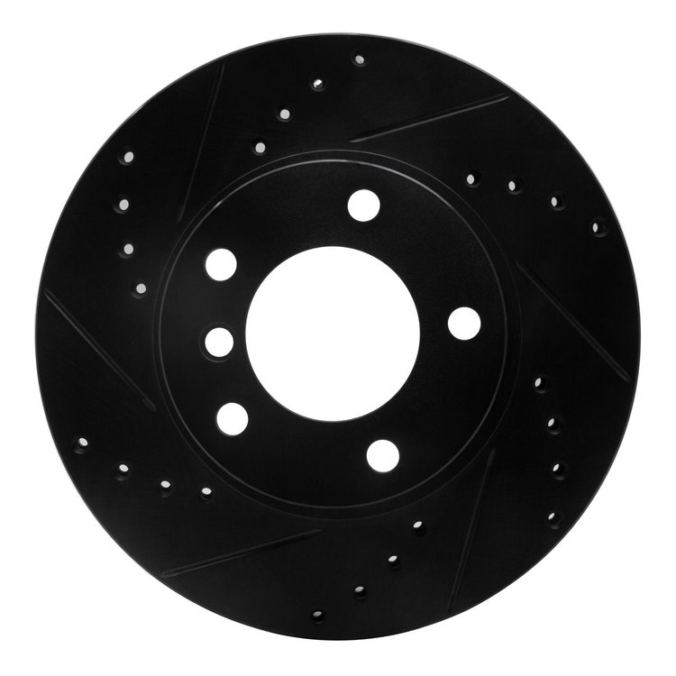 E-Line Drilled & Slotted Black Brake Rotor, 1991-2006 BMW, Position: Front Left