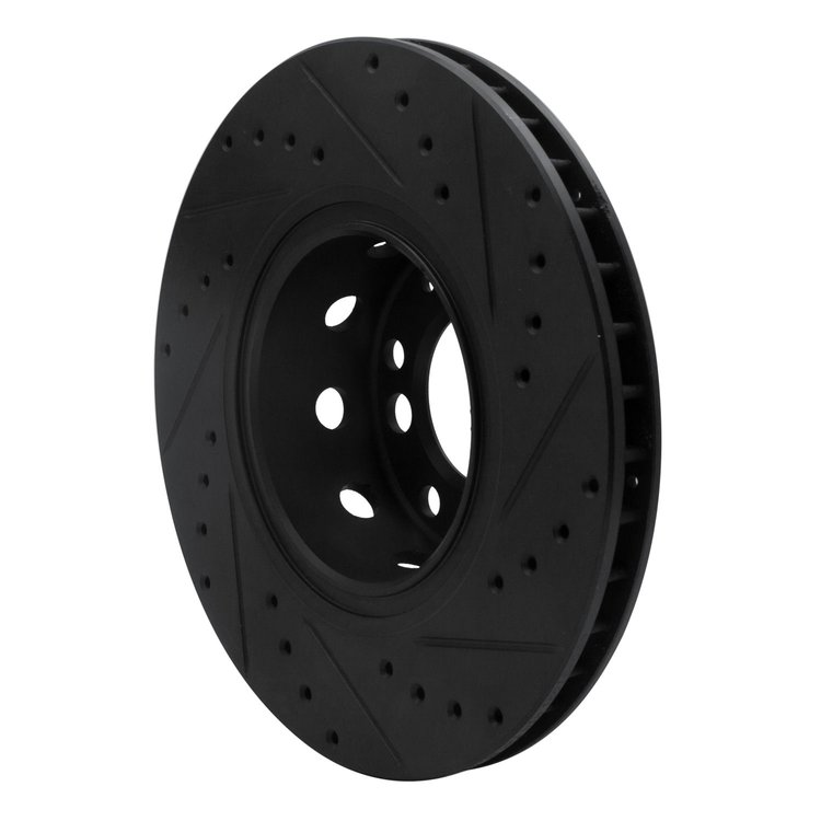 E-Line Drilled & Slotted Black Brake Rotor, 1991-1993 BMW, Position: Front Left