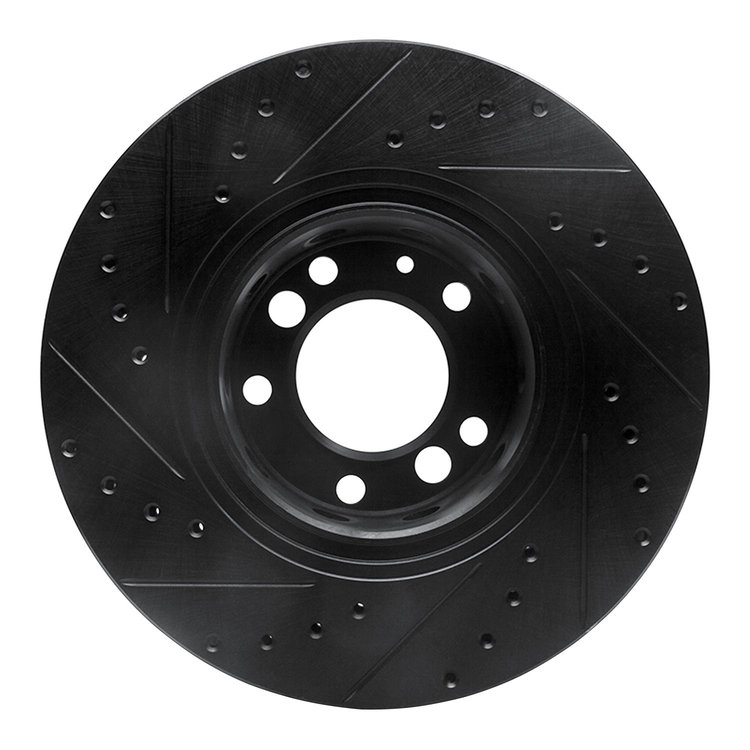 E-Line Drilled & Slotted Black Brake Rotor, 1991-1993 BMW, Position: Front Right
