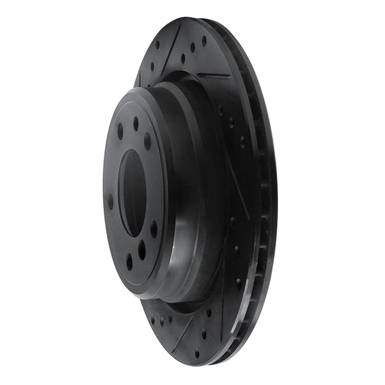 E-Line Drilled & Slotted Black Brake Rotor, 1991-1995 BMW, Position: Rear Left