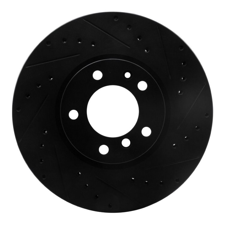 E-Line Drilled & Slotted Black Brake Rotor, 1993-1997 BMW, Position: Front Right