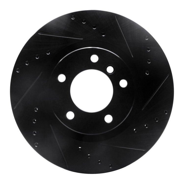 E-Line Drilled & Slotted Black Brake Rotor, 1995-2002 BMW, Position: Left Front