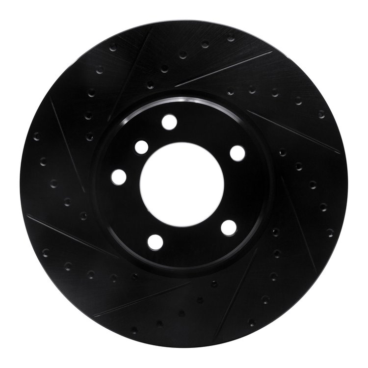 E-Line Drilled & Slotted Black Brake Rotor, 1995-2001 BMW, Position: Front Left