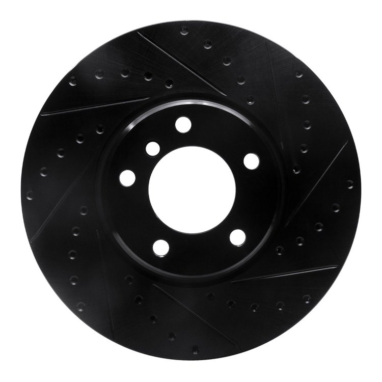 E-Line Drilled & Slotted Black Brake Rotor, 1995-2001 BMW, Position: Front Right