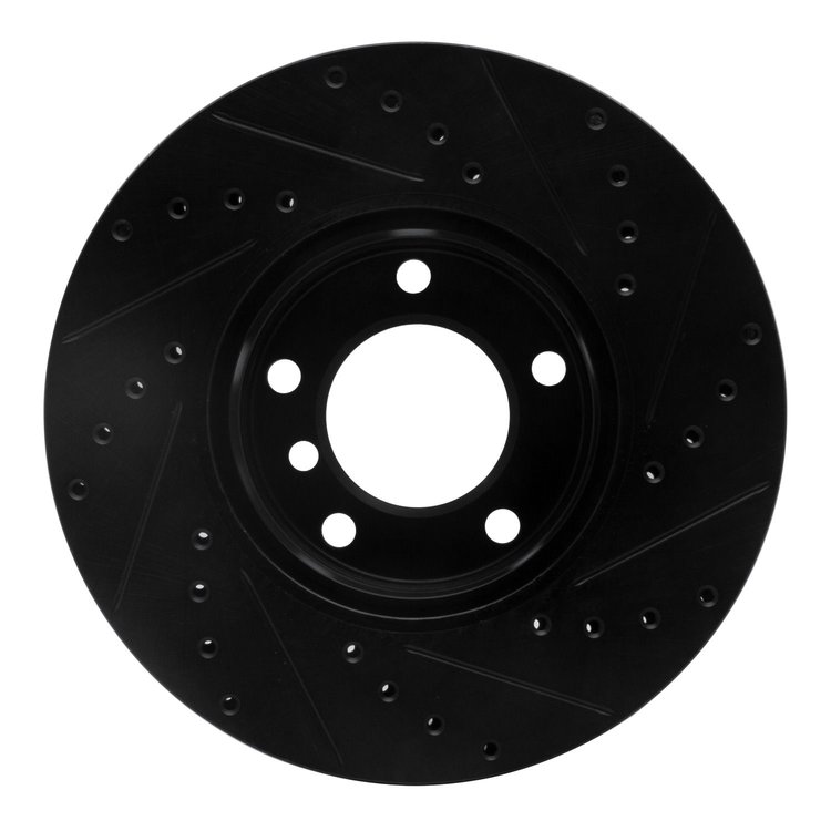 E-Line Drilled & Slotted Black Brake Rotor, 1996-2003 BMW, Position: Front Left