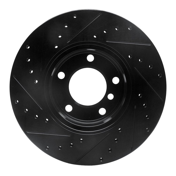 E-Line Drilled & Slotted Black Brake Rotor, 1996-2003 BMW, Position: Front Right