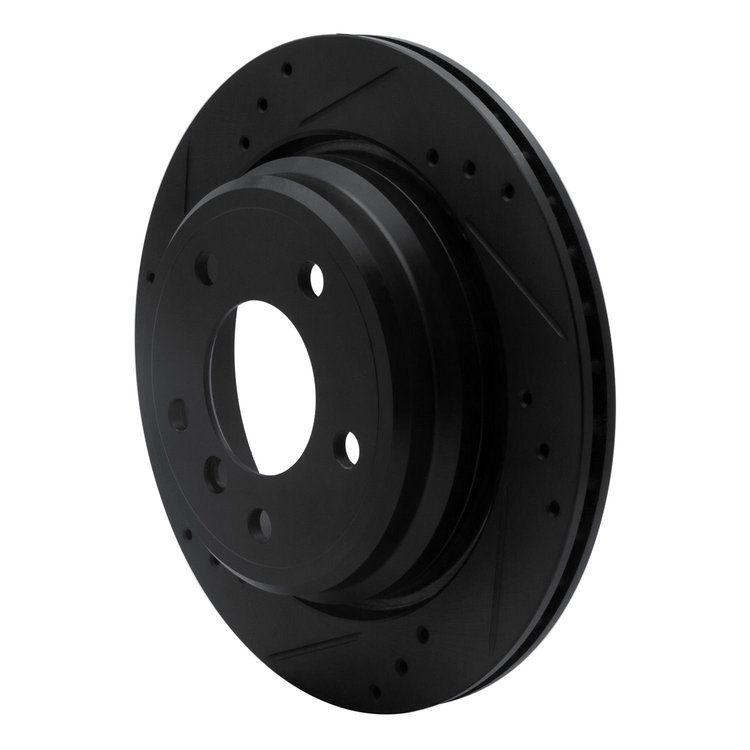 E-Line Drilled & Slotted Black Brake Rotor, 1996-2003 BMW, Position: Rear Left