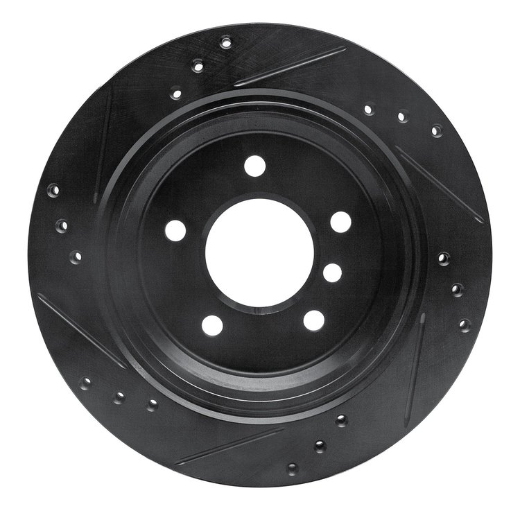 E-Line Drilled & Slotted Black Brake Rotor, 1996-2003 BMW, Position: Rear Right