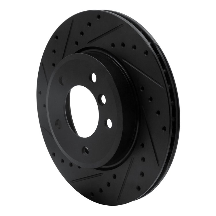 E-Line Drilled & Slotted Black Brake Rotor, 1999-2008 BMW, Position: Front Left