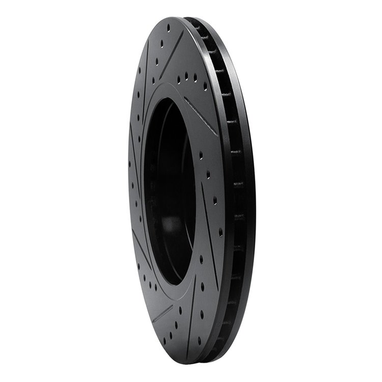 E-Line Drilled & Slotted Black Brake Rotor, 2001-2008 BMW, Position: Front Right