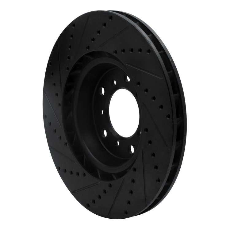 E-Line Drilled & Slotted Black Brake Rotor, 2001-2006 BMW, Position: Left Front