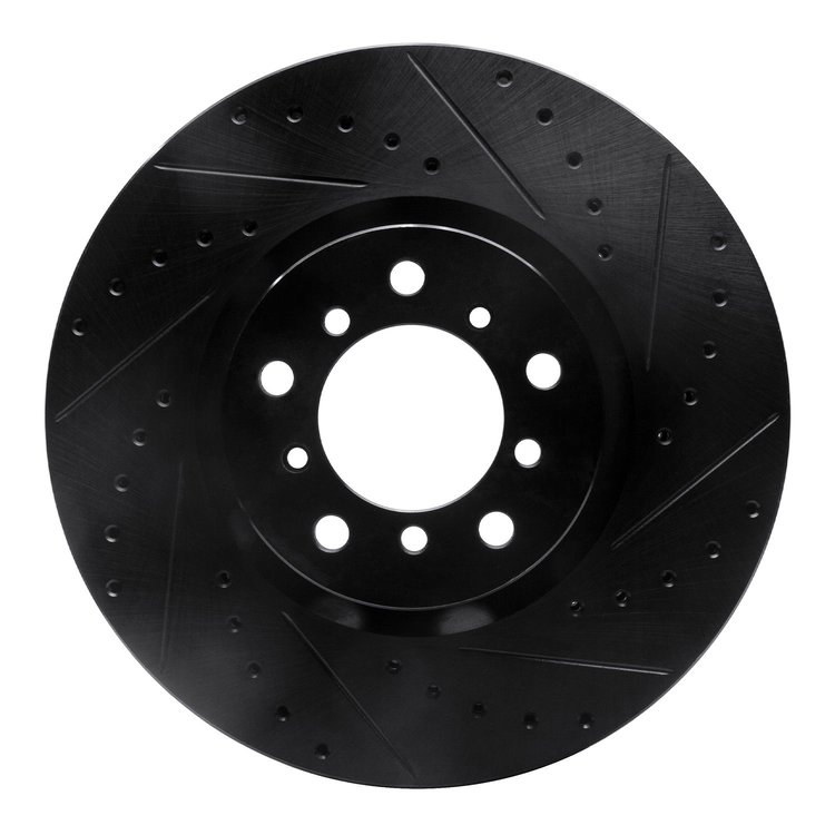 E-Line Drilled & Slotted Black Brake Rotor, 2000-2003 BMW, Position: Left Front