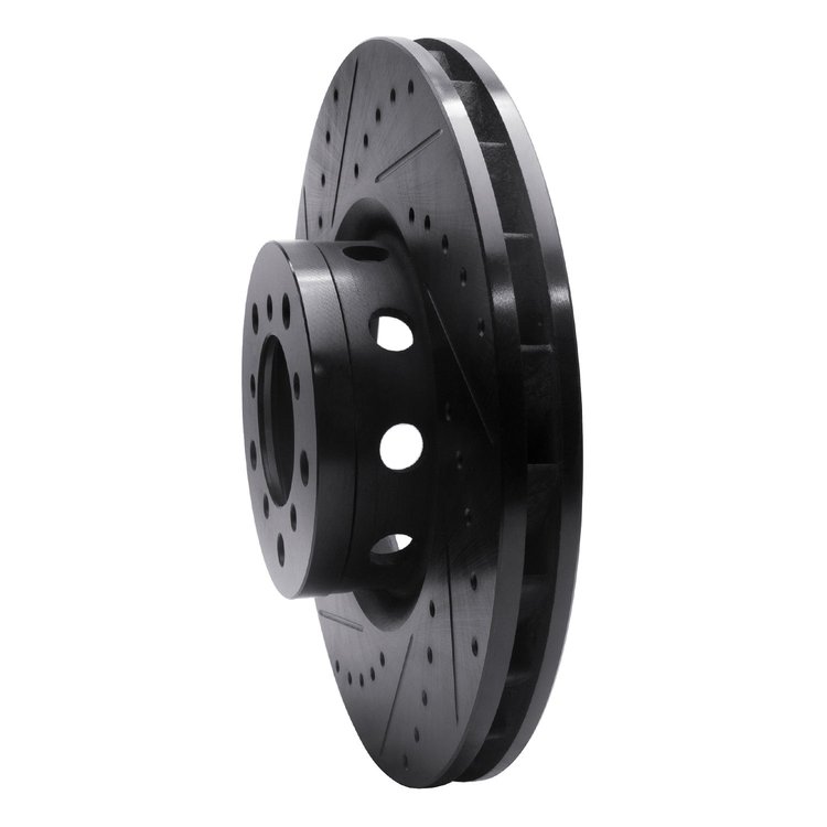 E-Line Drilled & Slotted Black Brake Rotor, 2000-2003 BMW, Position: Right Front