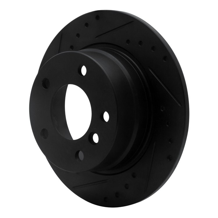 E-Line Drilled & Slotted Black Brake Rotor, 2003-2006 BMW, Position: Rear Left