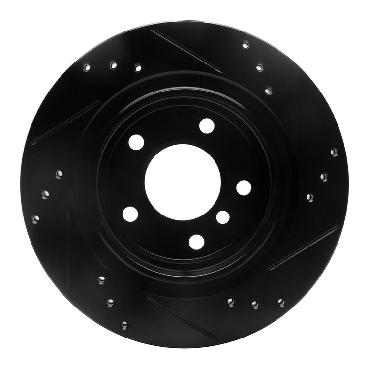 E-Line Drilled & Slotted Black Brake Rotor, 2003-2008 BMW, Position: Rear Left