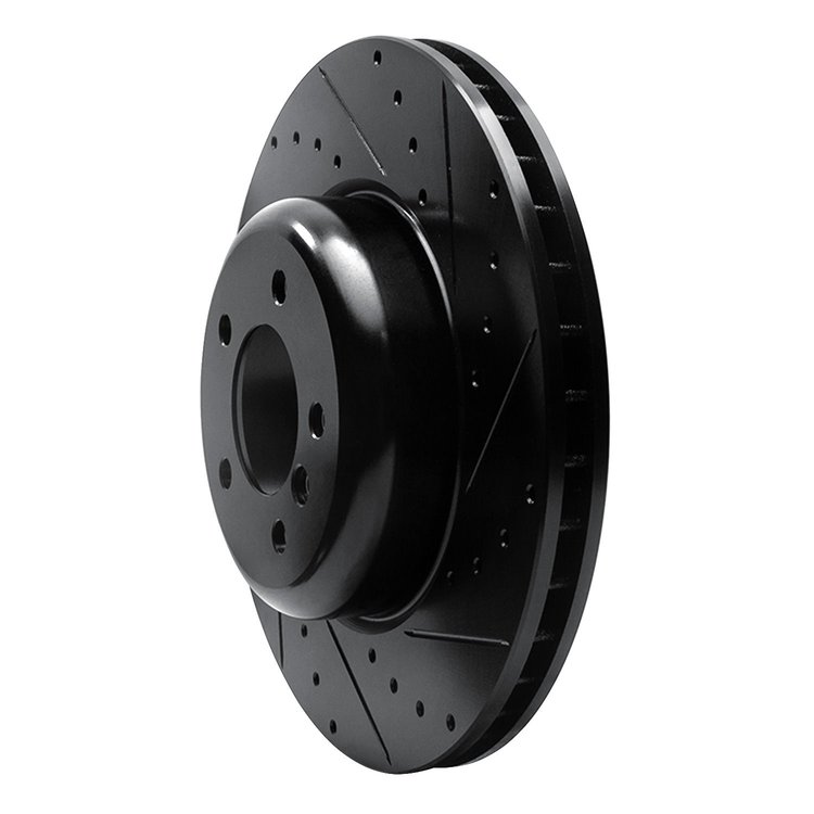 E-Line Drilled & Slotted Black Brake Rotor, 2004-2010 BMW, Position: Front Right