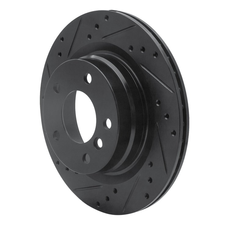 E-Line Drilled & Slotted Black Brake Rotor, 2006-2013 BMW, Position: Rear Left