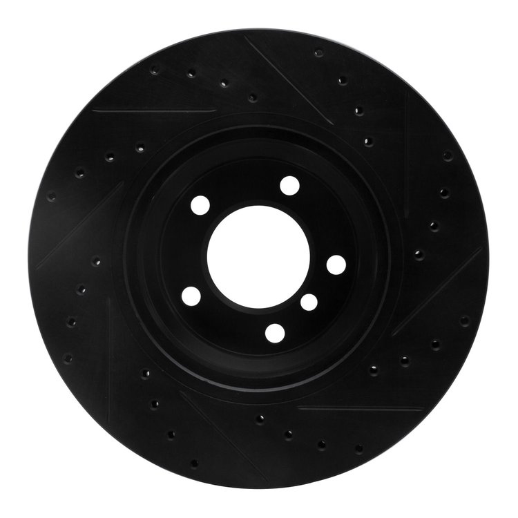 E-Line Drilled & Slotted Black Brake Rotor, 2006-2012 BMW, Position: Front Left