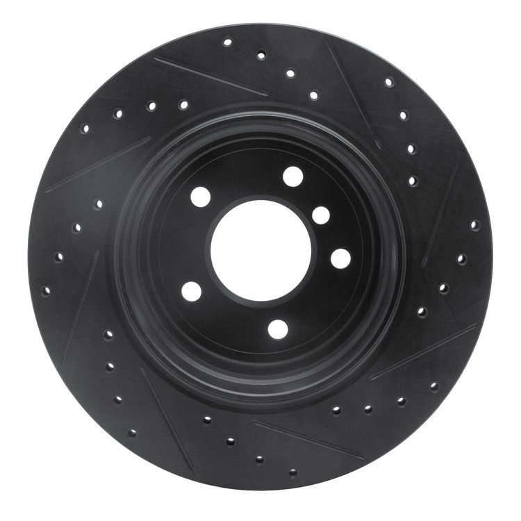 E-Line Drilled & Slotted Black Brake Rotor, 2006-2010 BMW, Position: Rear Left