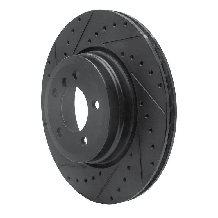 E-Line Drilled & Slotted Black Brake Rotor, 2005-2008 BMW, Position: Rear Left