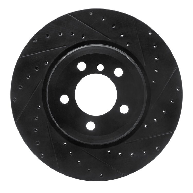 E-Line Drilled & Slotted Black Brake Rotor, 2005-2008 BMW, Position: Rear Right