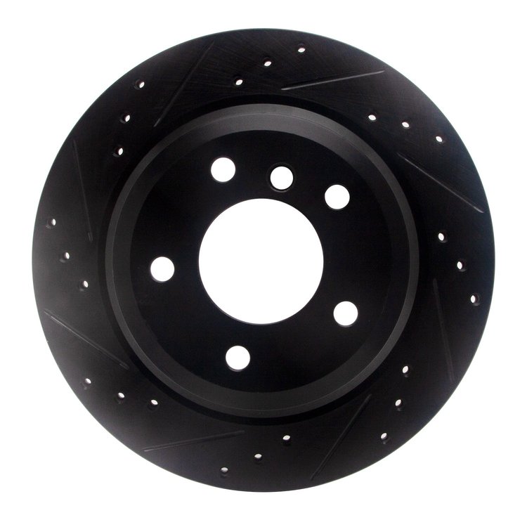 E-Line Drilled & Slotted Black Brake Rotor, 2006-2015 BMW, Position: Rear Left