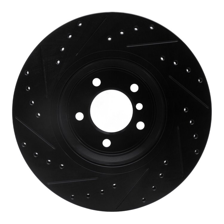 E-Line Drilled & Slotted Black Brake Rotor, 2007-2015 BMW, Position: Front Right