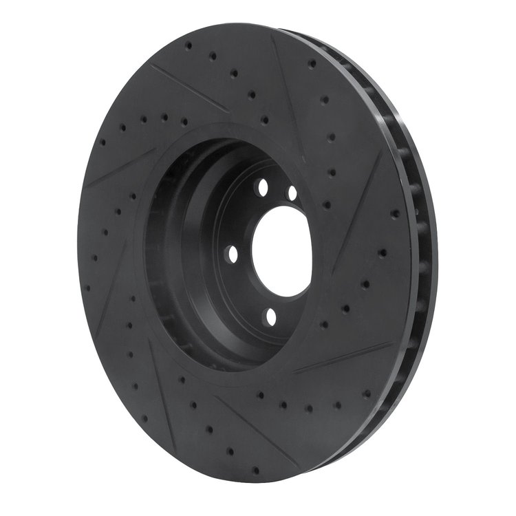 E-Line Drilled & Slotted Black Brake Rotor, 2007-2008 BMW, Position: Front Left