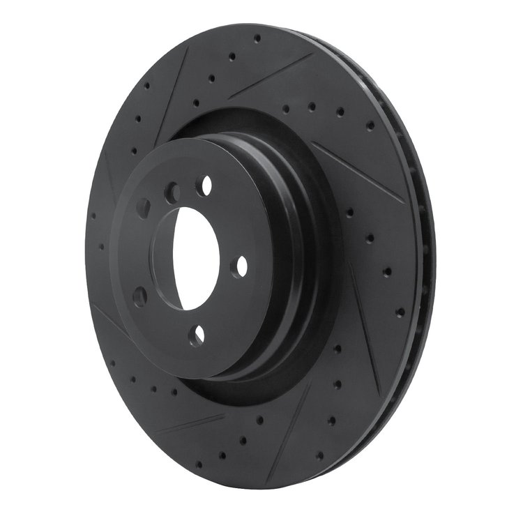 E-Line Drilled & Slotted Black Brake Rotor, 2007-2008 BMW, Position: Rear Left