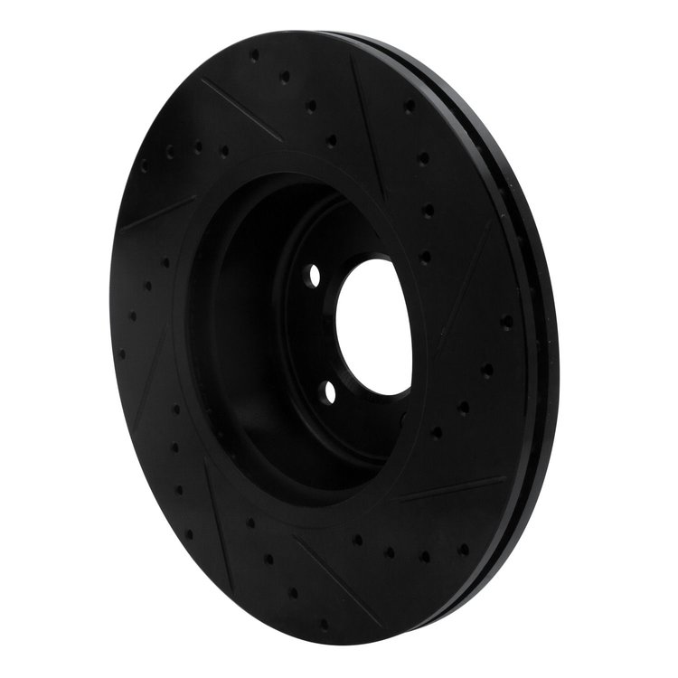 E-Line Drilled & Slotted Black Brake Rotor, 2006-2013 BMW, Position: Front Left