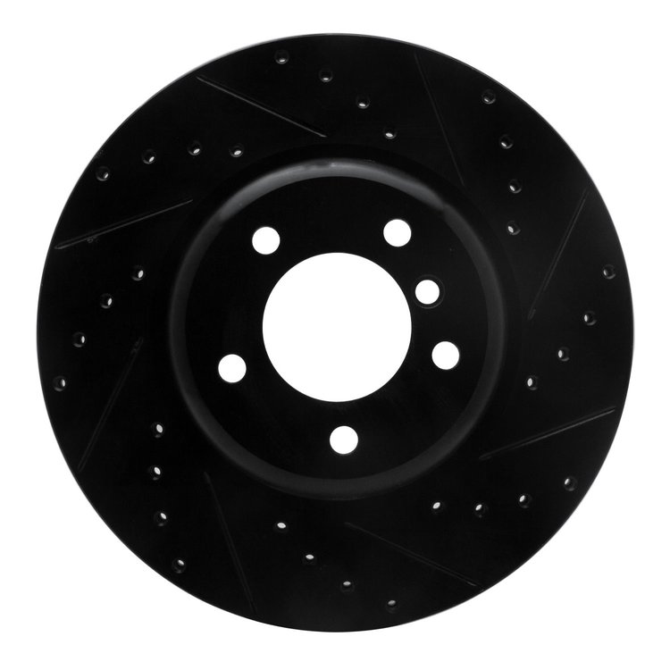 E-Line Drilled & Slotted Black Brake Rotor, 2006-2013 BMW, Position: Front Right