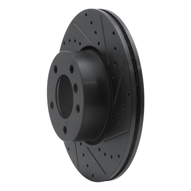 E-Line Drilled & Slotted Black Brake Rotor, 2007-2021 BMW, Position: Front Right