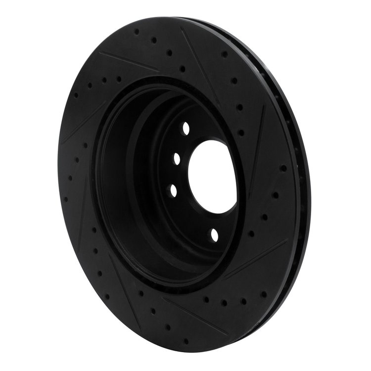 E-Line Drilled & Slotted Black Brake Rotor, 2008-2013 BMW, Position: Rear Left