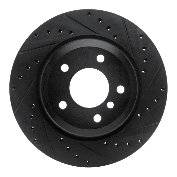 E-Line Drilled & Slotted Black Brake Rotor, 2008-2013 BMW, Position: Rear Right