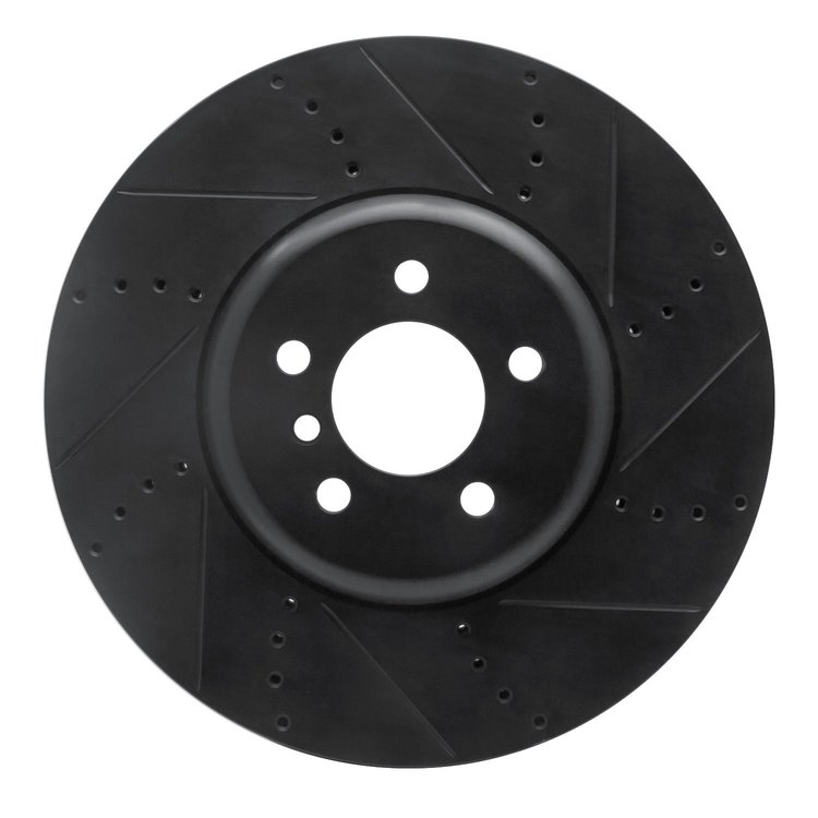 E-Line Drilled & Slotted Black Brake Rotor, 2009-2017 BMW, Position: Right Front