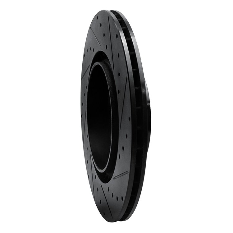 E-Line Drilled & Slotted Black Brake Rotor, 2009-2019 BMW, Position: Rear Left