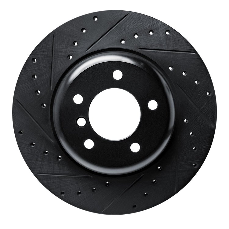 E-Line Drilled & Slotted Black Brake Rotor, 2009-2016 BMW, Position: Front Left