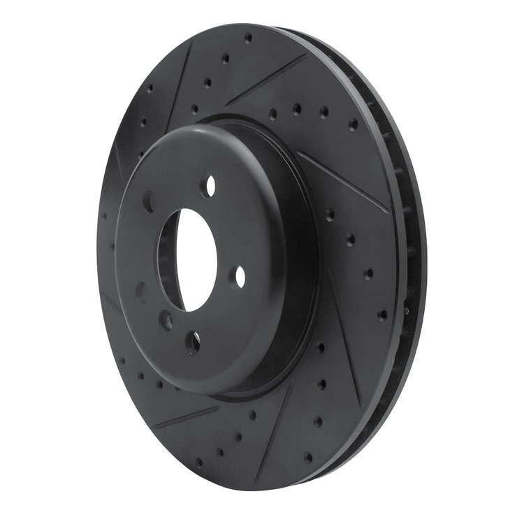 E-Line Drilled & Slotted Black Brake Rotor, 2011-2019 BMW, Position: Front Left