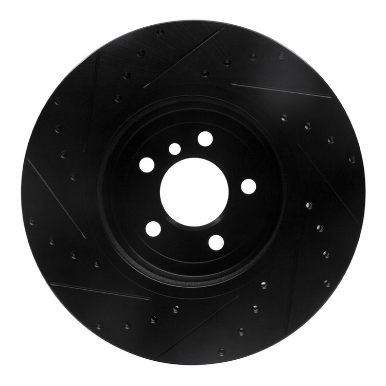 E-Line Drilled & Slotted Black Brake Rotor, 2011-2019 BMW, Position: Front Right