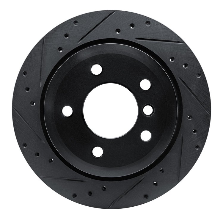 E-Line Drilled & Slotted Black Brake Rotor, 2009-2016 BMW, Position: Rear Left
