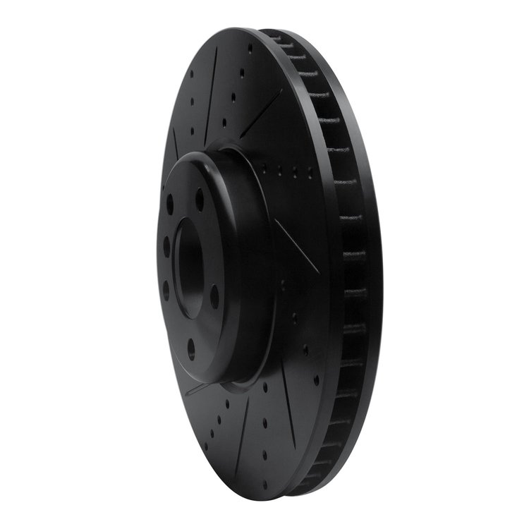 E-Line Drilled & Slotted Black Brake Rotor, 2010-2018 BMW, Position: Right Front
