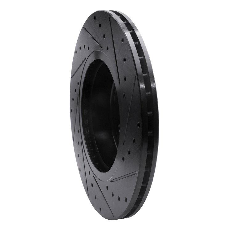 E-Line Drilled & Slotted Black Brake Rotor, 2011-2016 BMW, Position: Front Left