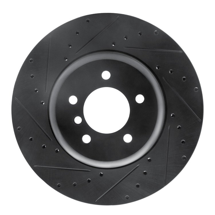 E-Line Drilled & Slotted Black Brake Rotor, 2011-2016 BMW, Position: Front Left