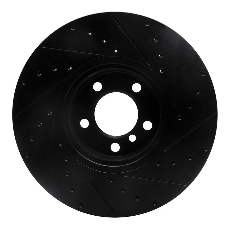 E-Line Drilled & Slotted Black Brake Rotor, 2012-2021 BMW, Position: Front Left