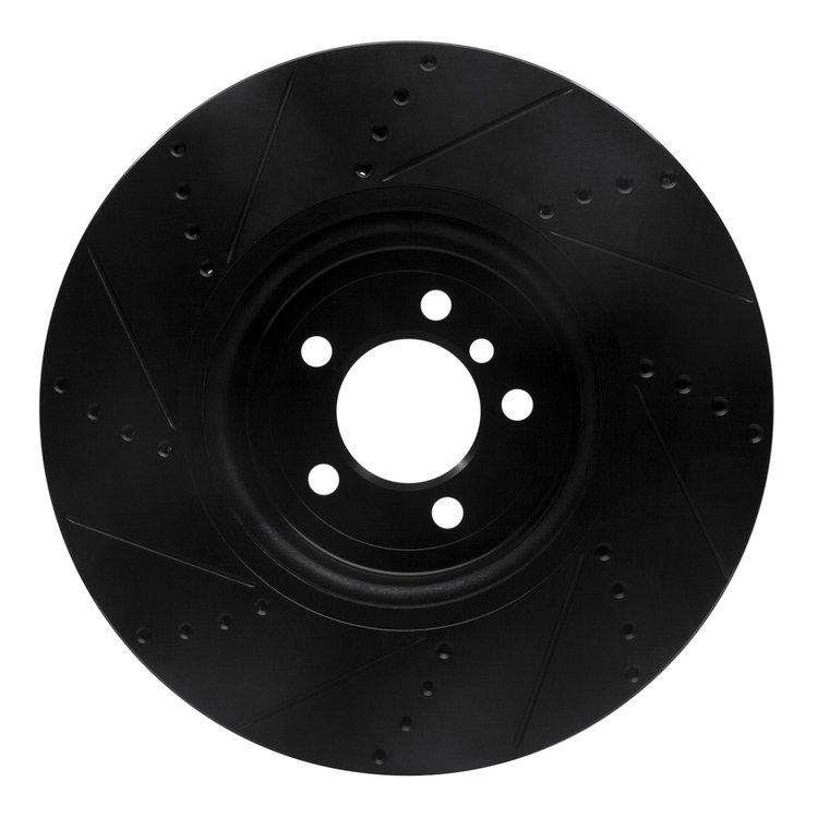 E-Line Drilled & Slotted Black Brake Rotor, 2013-2020 BMW, Position: Front Right