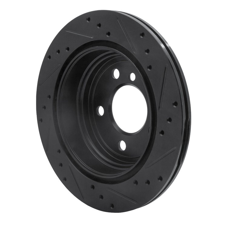 E-Line Drilled & Slotted Black Brake Rotor, 2013-2020 BMW, Position: Rear Left