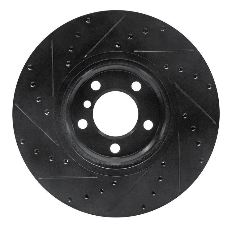 E-Line Drilled & Slotted Black Brake Rotor, 2012-2018 BMW, Position: Front Left
